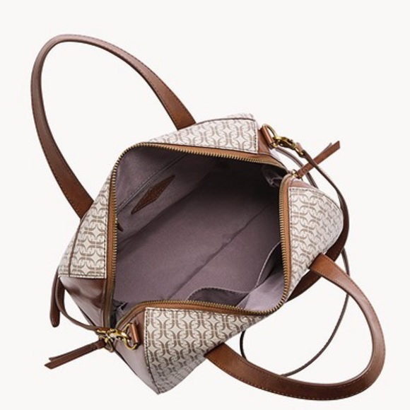 SOLD Fossil Sydney Satchel Brown & beige Handbag- Adjustable & Detachable Strap - Picture 2 of 2